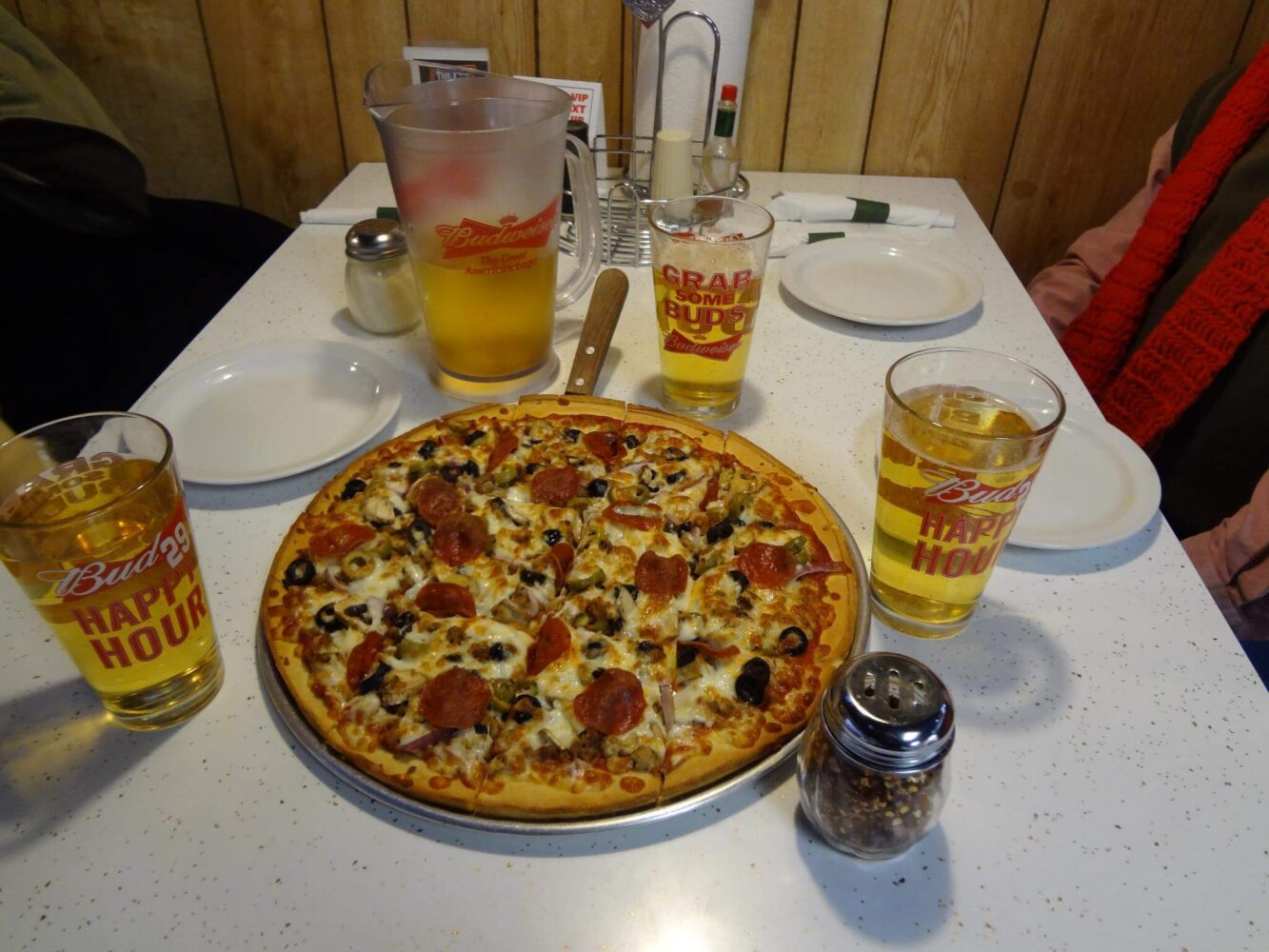 Pizza and beer at Just Off The Brick Pizza