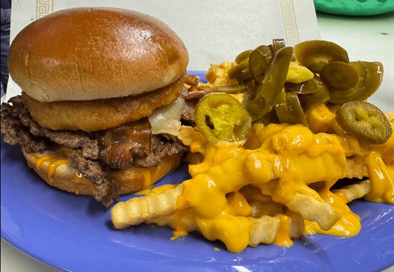 Burger and fries at The Superburger