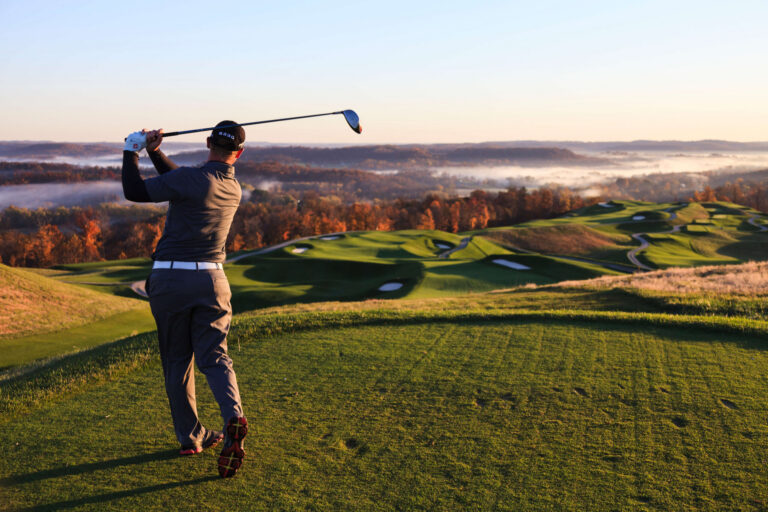 Teeing off at The Pete Dye Golf Course at French Lick