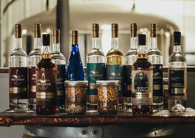 Bottles displayed on a wall.