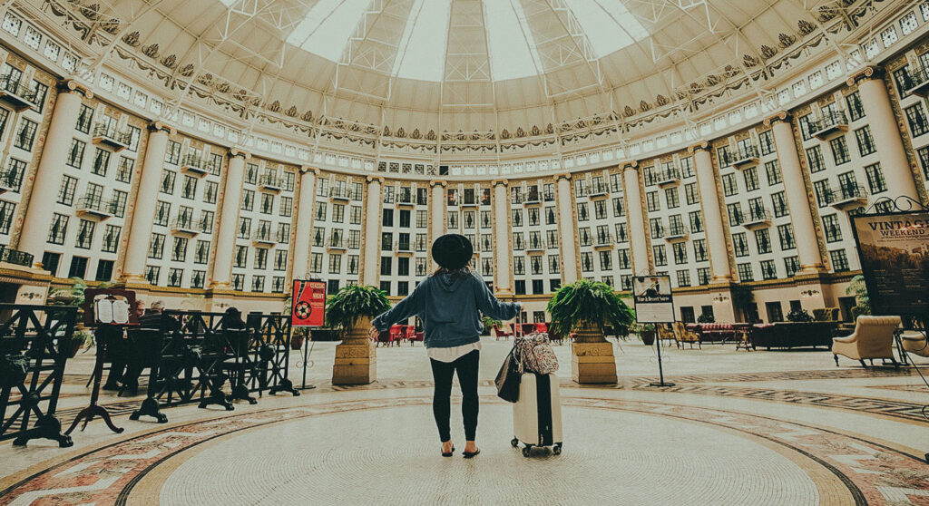 A person pausing to look at the dome