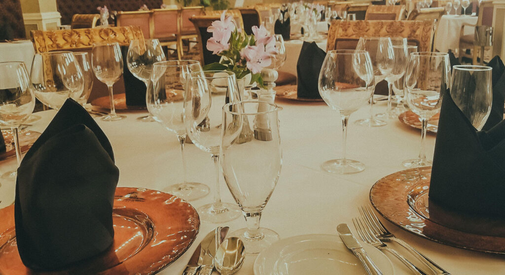 Table settings at a wedding reception