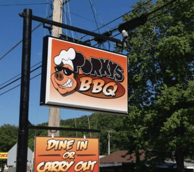 The sign for Porky's BBQ